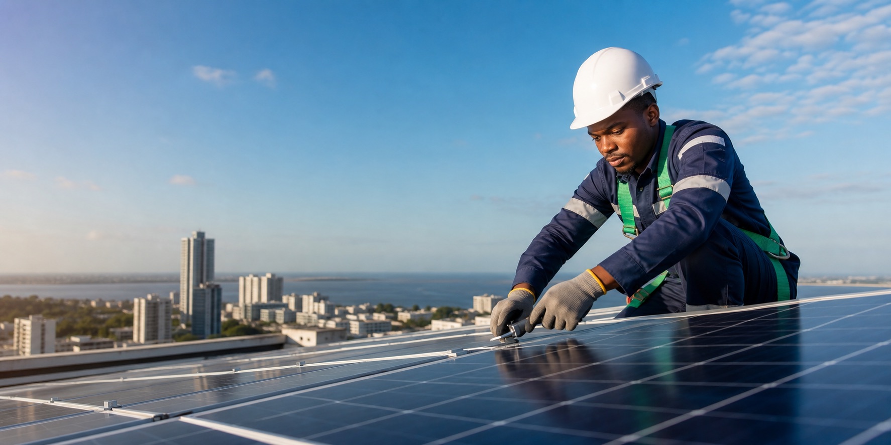 Técnico da MasterTech a montar um sistema solar